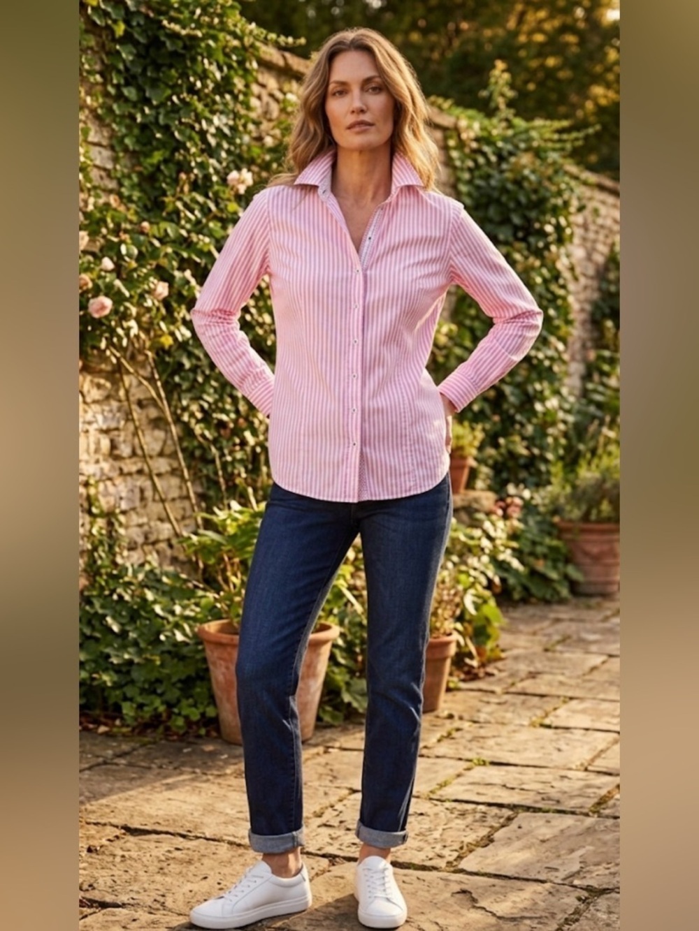 Gerry Weber Edition Button Down Shirt - Pink & White Striped - US 10